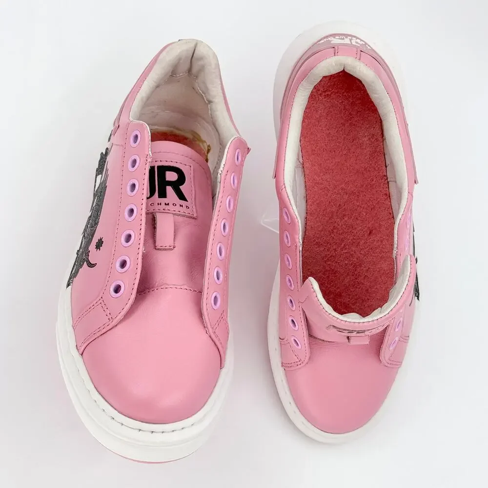 John Richmond JRCH Pink Dragon Print Leather Low Top Sneakers Women’s